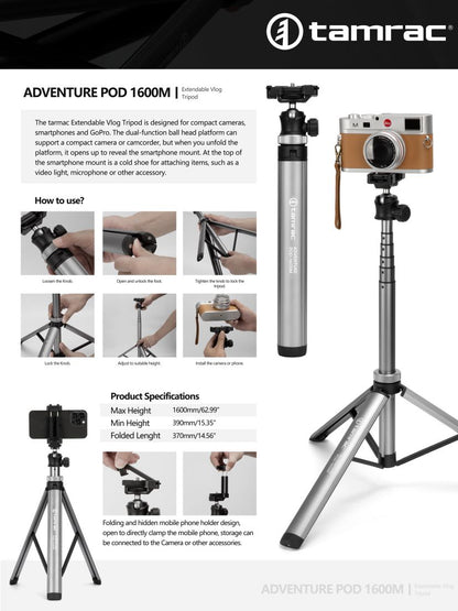 Tamrac Adventure Pod 1600M Retractable Vlog Tripod (POD1600M)